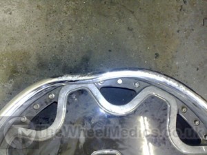  Forgiato Chrome Bent and Buckled Alloy. Before Alloy Straightening Repair. The Wheel Medics London