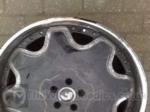 Forgiato Chrome Bent and Buckled Alloy. After Alloy Straightening Repair. The Wheel Medics London